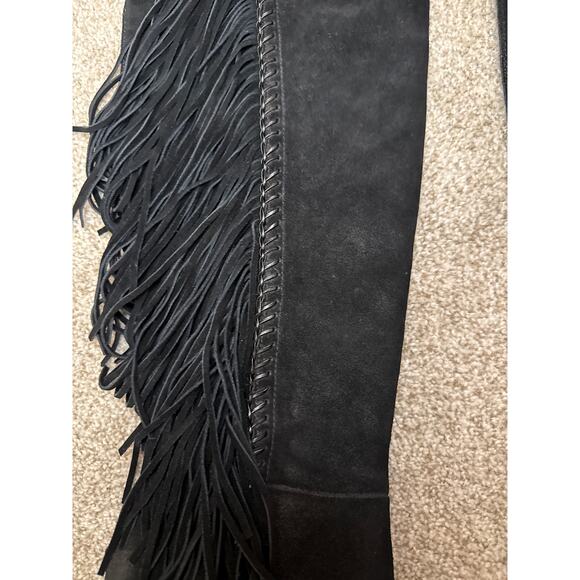 Dolce Vita Black Izie Fringe Pointed Toe High Shaft High-heel Suede Boots, 8 - Picture 6 of 12